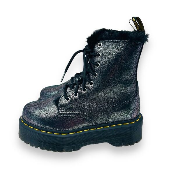 NWOT Dr. Martens Jadon Black Silver Distressed Metallic Fur Lined Moto Boots 6 - Picture 3 of 11